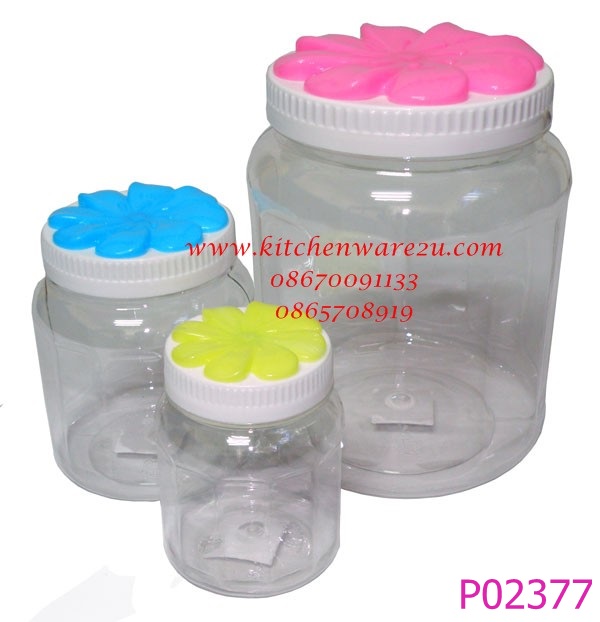 P02377 ขวดโหล PET ฝาดอกไม้ (ปากกว้าง 5.9 สูง 10.5 กลางขวด 7.5 ซม) No.C601 ราคาส่งต่อ 12 ใบ