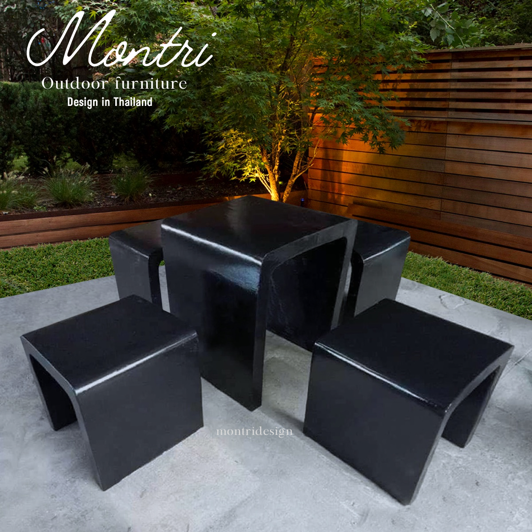 เก้าอี้ปูนซีเมนต์สไตล์ลอฟท์ รุ่น Loft mini ดำเงา โต๊ะปุนสไตล์ลอฟท์
