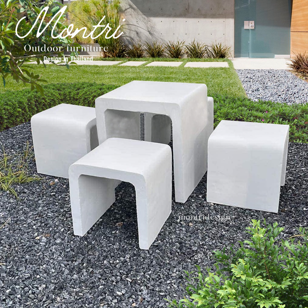 ชุดโต๊ะสนาม โต๊ะสนาม ชุดโต๊ะสนามกลางแจ้ง โต๊ะปูนซีเมนต์ สไตล์ลอฟท์ รุ่น Loft mini สี Luxury white