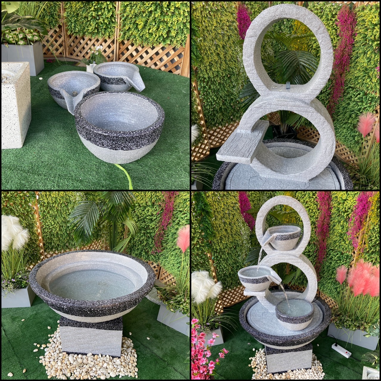 น้ำล้นโมเดิร์น เลข 8 มงคล น้ำพุแต่งสวน ฮวงจุ้ยน้ำพุ น้ำล้นเลข8 รุ่น 8 ขาว-เทา