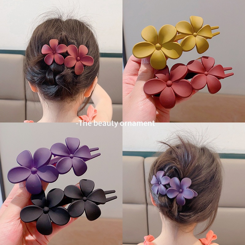 กิ๊บหนีบผม 2ขา แบบแนวตรง พลาสติก สีด้าน ลายดอกไม้ **พร้อมส่ง**