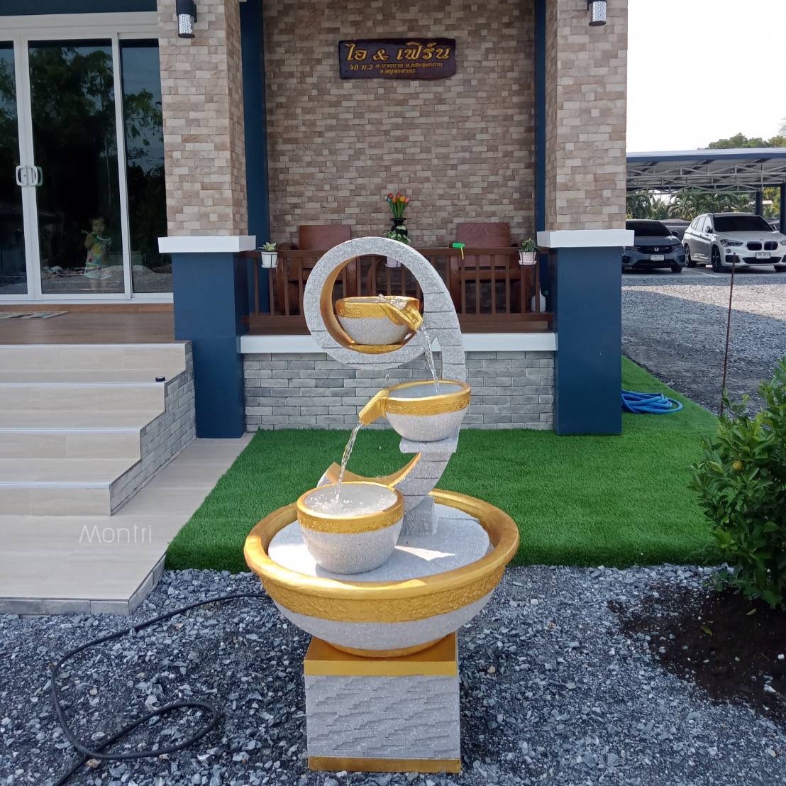 น้ำล้นแต่งสวน ชุดน้ำล้น น้ำล้นเลขเก้าเสริมฮวงจุ้ย เลข 9 มงคล น้ำพุแต่งสวน รุ่น 9 สีเทาอ่อนๆขอบทอง