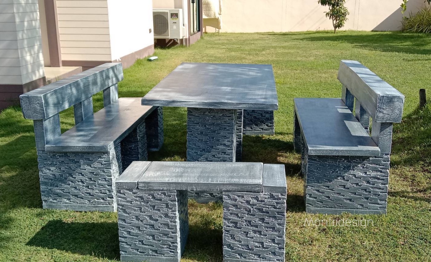 โต๊ะโมเดิร์นพนักพิง โต๊ะสนามปูนปั้น โตีะสนามโมเดิร์น ขนาด 150*80 cm. รุ่น SK150*80