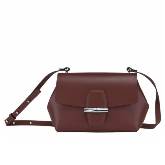 Longchamp Roseau Leather Cross Body Bag สี Mahogany