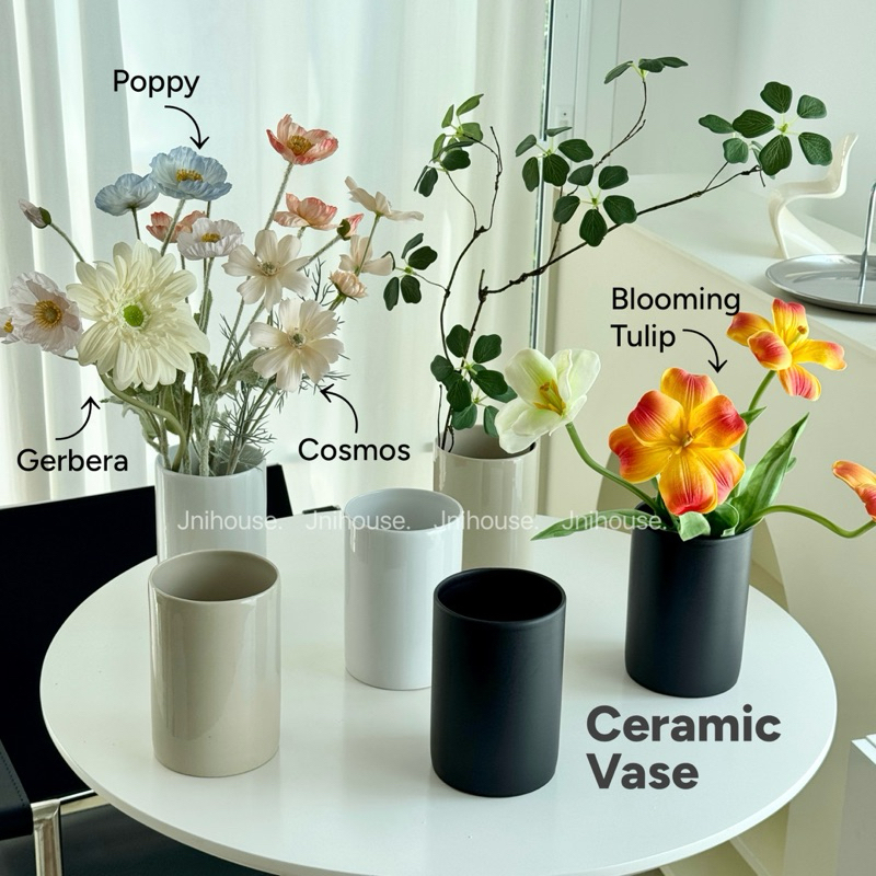 [พร้อมส่ง] Jnihouse : แจกันเซรามิก แจกันดอกไม้ทรงกระบอกปากกว้าง (Vase)