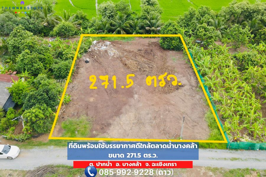 🌴 ที่ดินทำเลศักยภาพ เหมาะสำหรับรีสอร์ต-บ้านพักตากอากาศ ขนาด 271.5 ตร.ว. ถมแล้ว น้ำไฟพร้อม ใกล้ตลาดน้ำบางคล้า | ลงทุนวันนี้ สร้างกำไรระยะยาว