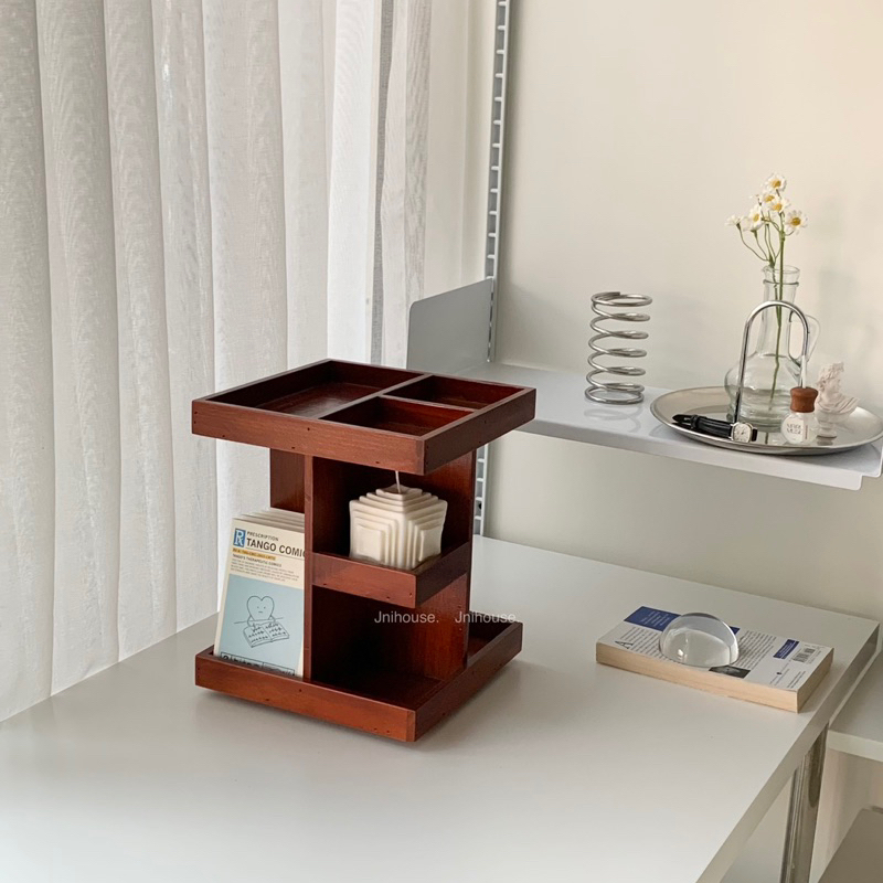 [พร้อมส่ง] Jnihouse : ชั้นไม้วางของหมุนได้ (Rotatable wooden shelf)