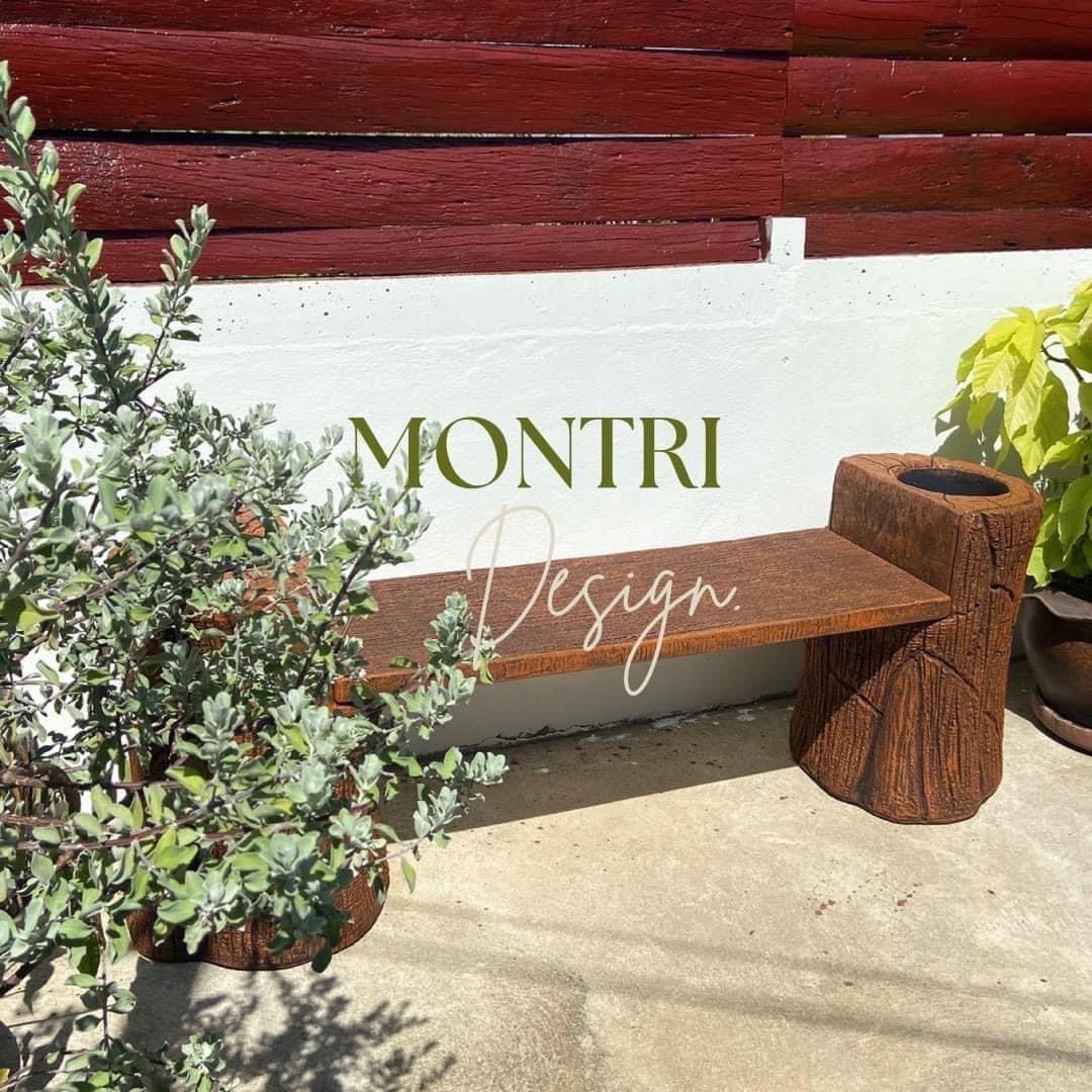 เก้าอี้สนามปูนลายไม้ 2in1 เก้าอี้กระถางต้นไม้ งาน DIY ทำจากปูนปั้นสด เสมือนไม้จริง ดูเป็นธรรมชาต ปัดสีด้วยมือสุดปราณีต