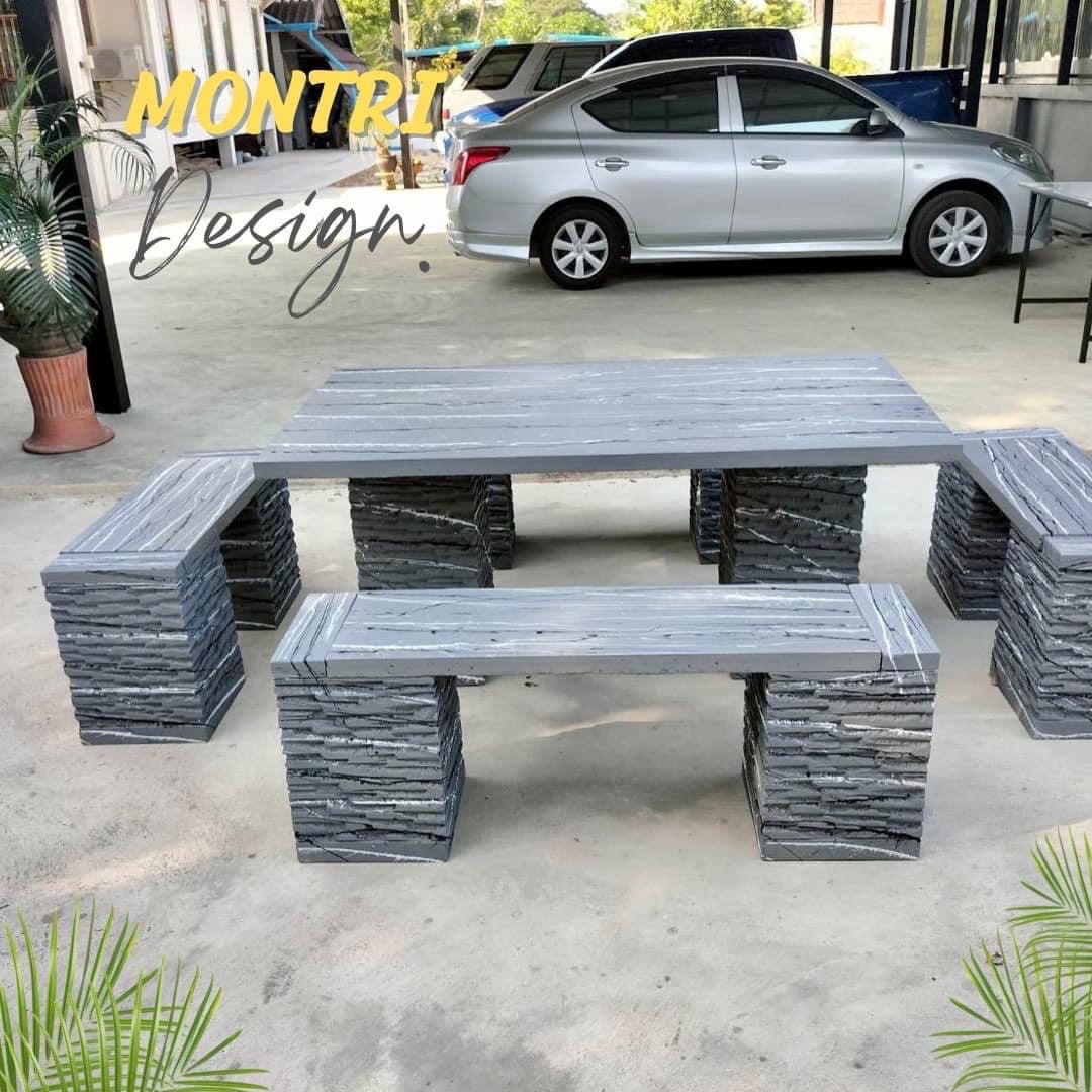 โต๊ะสนามกลางแจ้ง ชุดโต๊ะสนาม โต๊ะสนาม ชุด 8 ที่นั่ง สไตล์โมเดิร์น ขนาด 150*80 cm. สีเทาสลัดขาวดำ