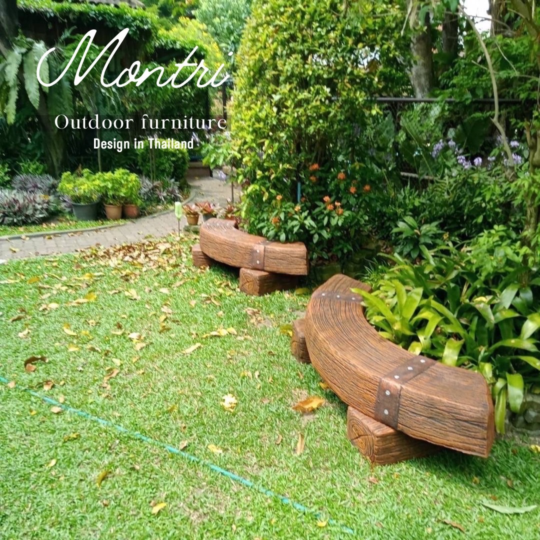 เก้าอี้รอบต้นไม้ เก้าอี้ไม้หมอนทรงโค้ง เก้าอี้ปูนลายไม้ รุ่น Reef05 ม้านั่งปูน