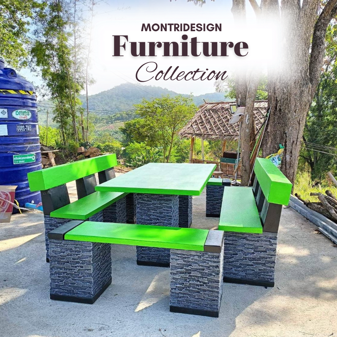 โต๊ะโมเดิร์นพนักพิง โต๊ะสนามปูนปั้น โต๊ะสนามโมเดิร์น ขนาด 150*80 cm. รุ่น พนักพิง150*80 สีเขียวเหนียวทรัพทย์