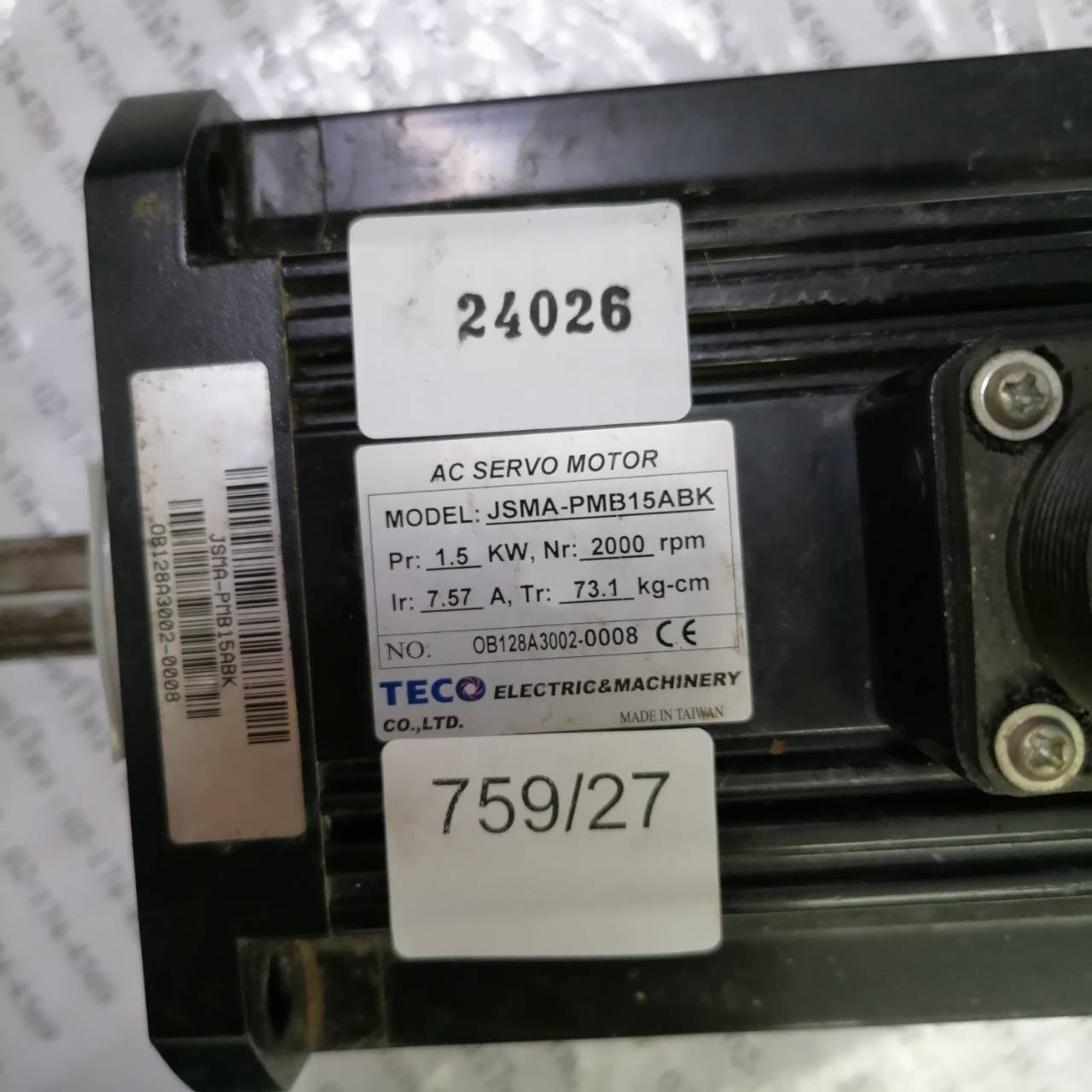 SERVO MOTOR " TECO " MODEL : JSMA-PMB15ABK