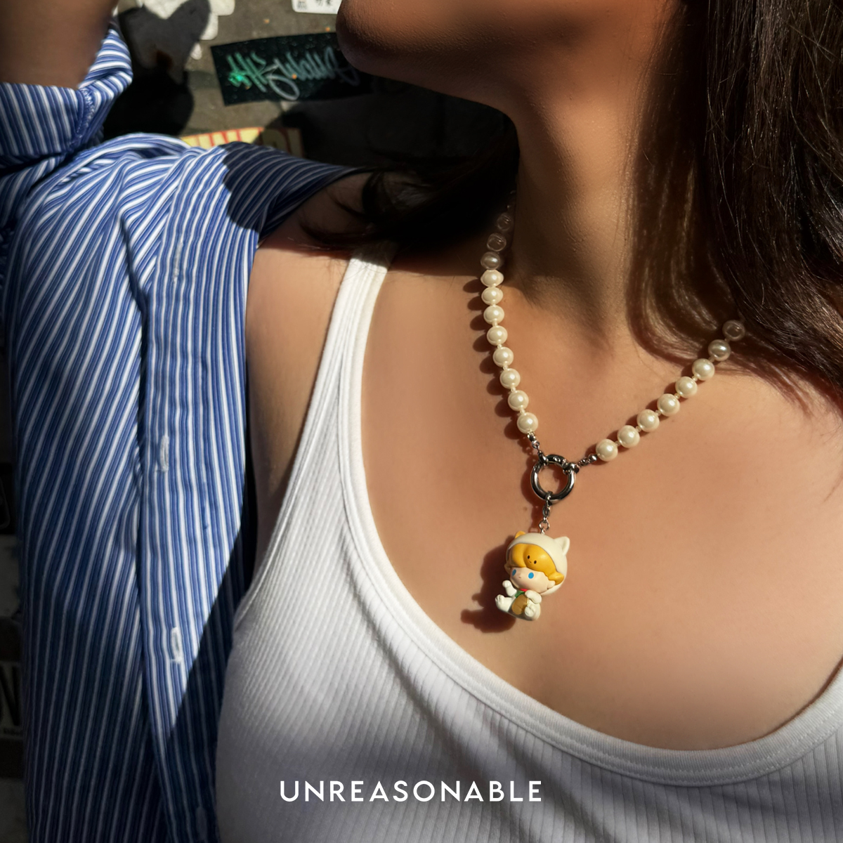 สร้อยคอมุกแก้ว 8 mm. POP BEAN พร้อมจี้ DIMOO UA1005-04 Unreasonable Accessories