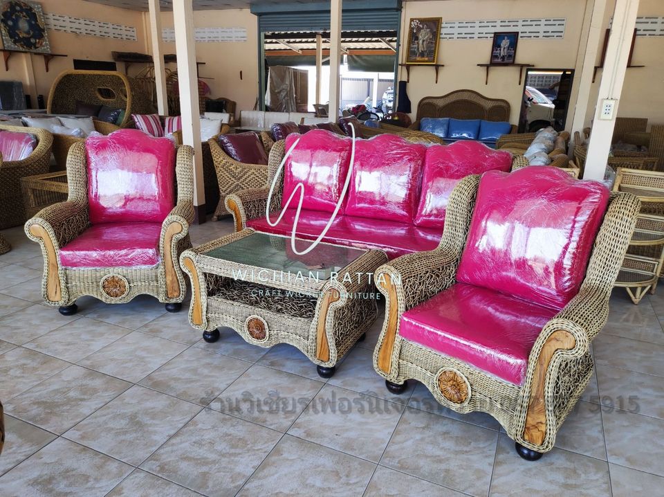 ชุดรับแขกหวายแท้ทรงหลุยส์ลายรังนก