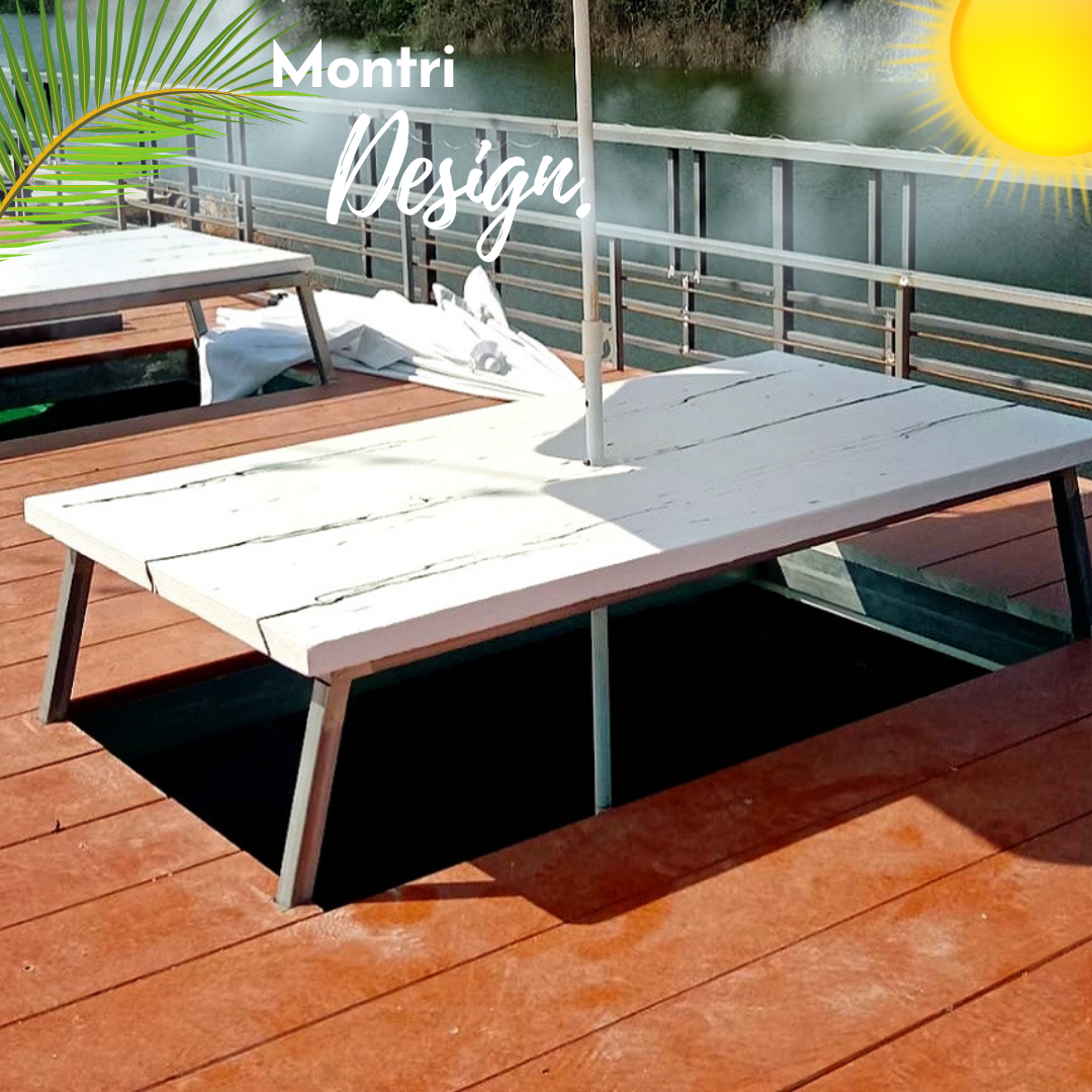 แผ่นท็อปโต๊ะ แผ่นท๊อปโต๊ะ เจาะรูตรงกลางเพื่อใส่ร่ม ,หรือเจาะรูเพื่อวางเตาปิ้งย่าง