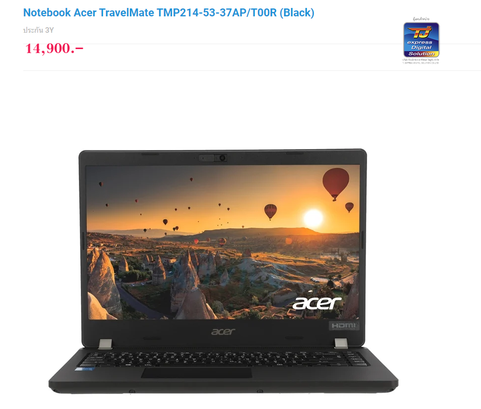 Notebook Acer TravelMate TMP214-53-37AP/T00R (Black)
