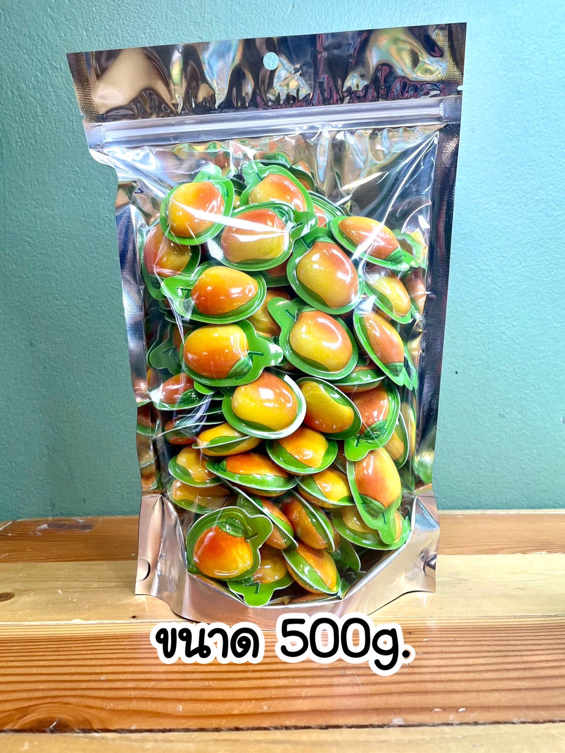 ลูกอมซูกัส รสมะม่วง ขนาด500g. รูปมะม่วง หอมหวาน เนื้อนุ่มหนึบ