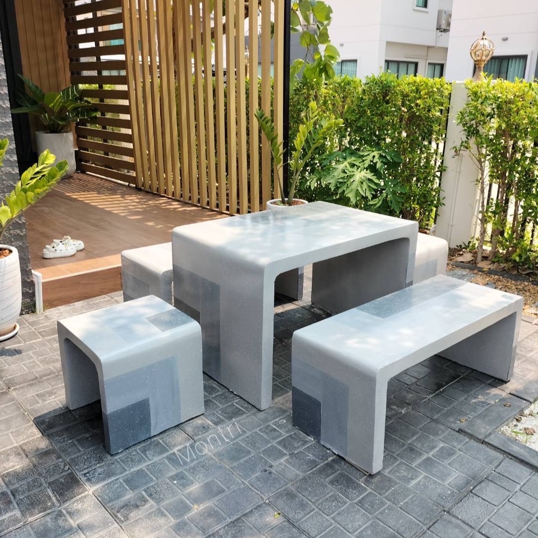 โต๊ะสนามกลางแจ้ง ชุดโต๊ะสนาม ชุดโต๊ะสนาม ชุดโต๊ะปูนซีเมนตร์ รุ่น Loft ลายหินอ่อน