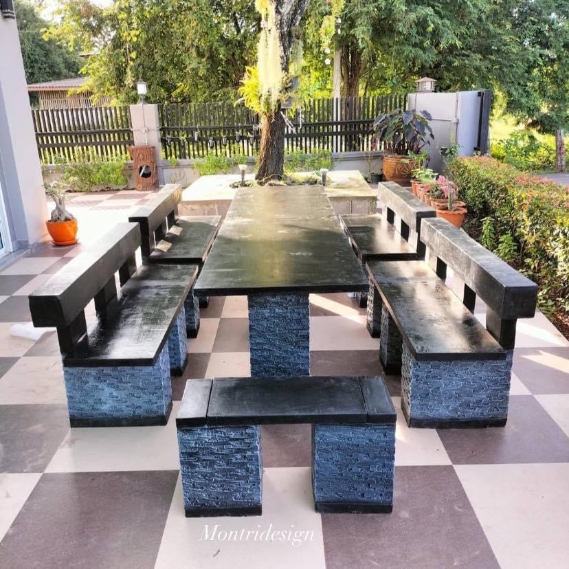 โต๊ะโมเดิร์นพนักพิง โต๊ะสนามปูนปั้น โตีะสนามโมเดิร์น ขนาด 300*80 cm. รุ่น OneD