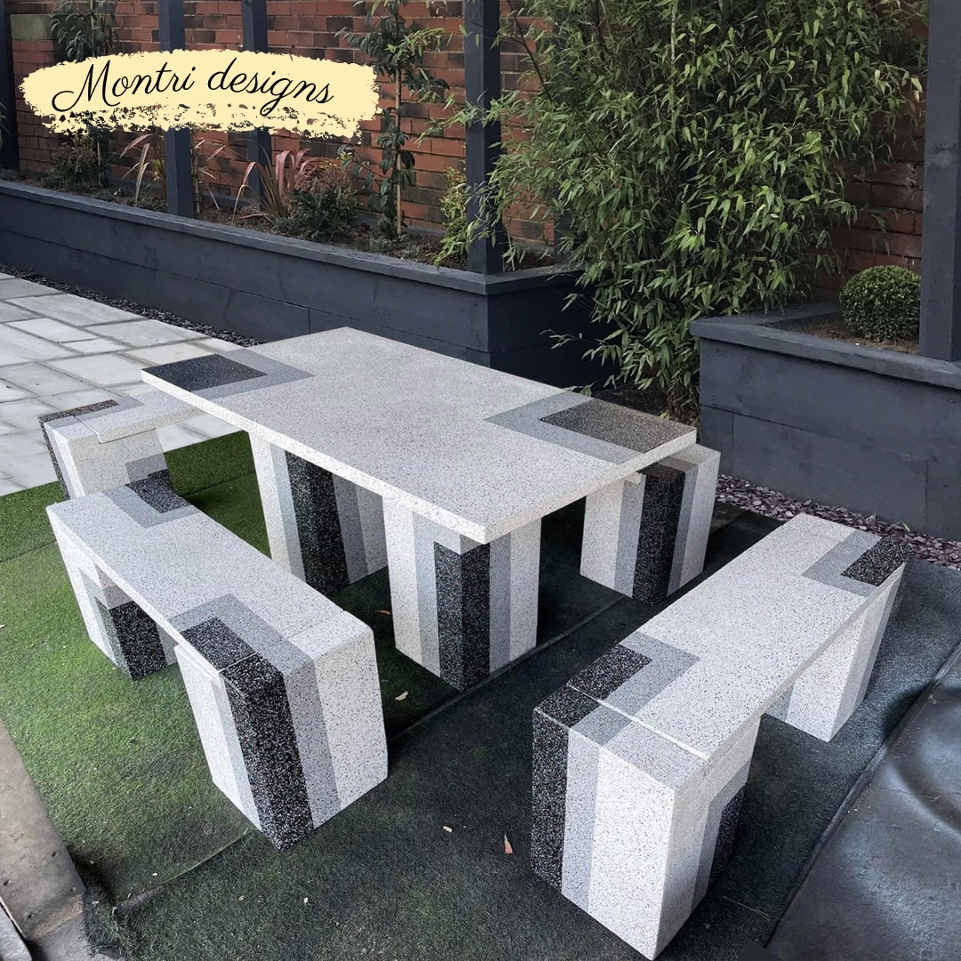 โต๊ะสนามกลางแจ้ง โต๊ะสนาม ชุดโต๊ะสนาม ชุด 8 ที่นั่ง ลายหินอ่อน