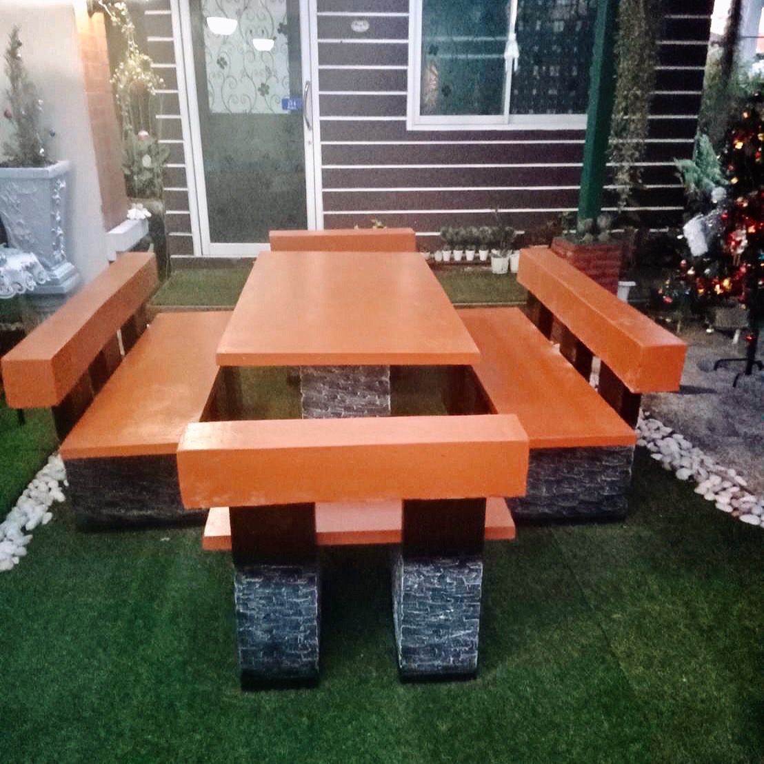 โต๊ะโมเดิร์นพนักพิง โต๊ะสนามปูนปั้น โตีะสนามโมเดิร์น ขนาด 150*80 cm. รุ่น SK25