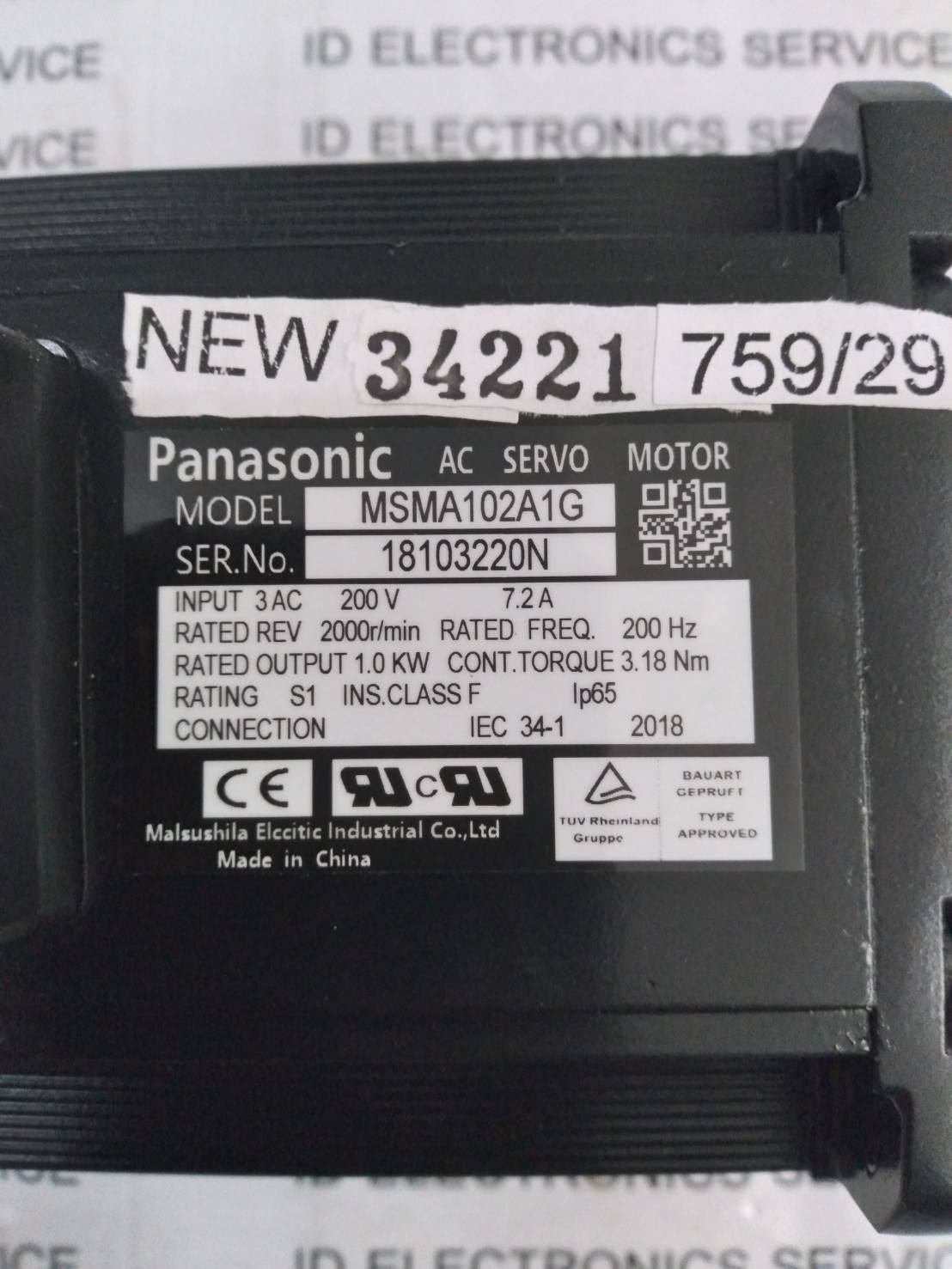 SERVO MOTOR " PANASONIC " MODEL : MSMA102A1G