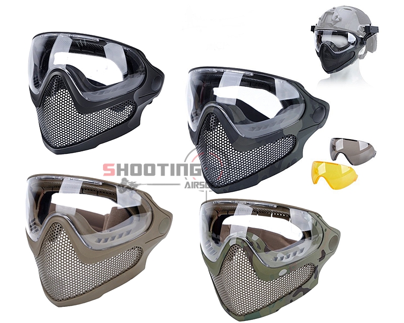 หน้ากาก Pilot Mask ตะแกรงเหล็ก พร้อมเลนส์ 3 สี