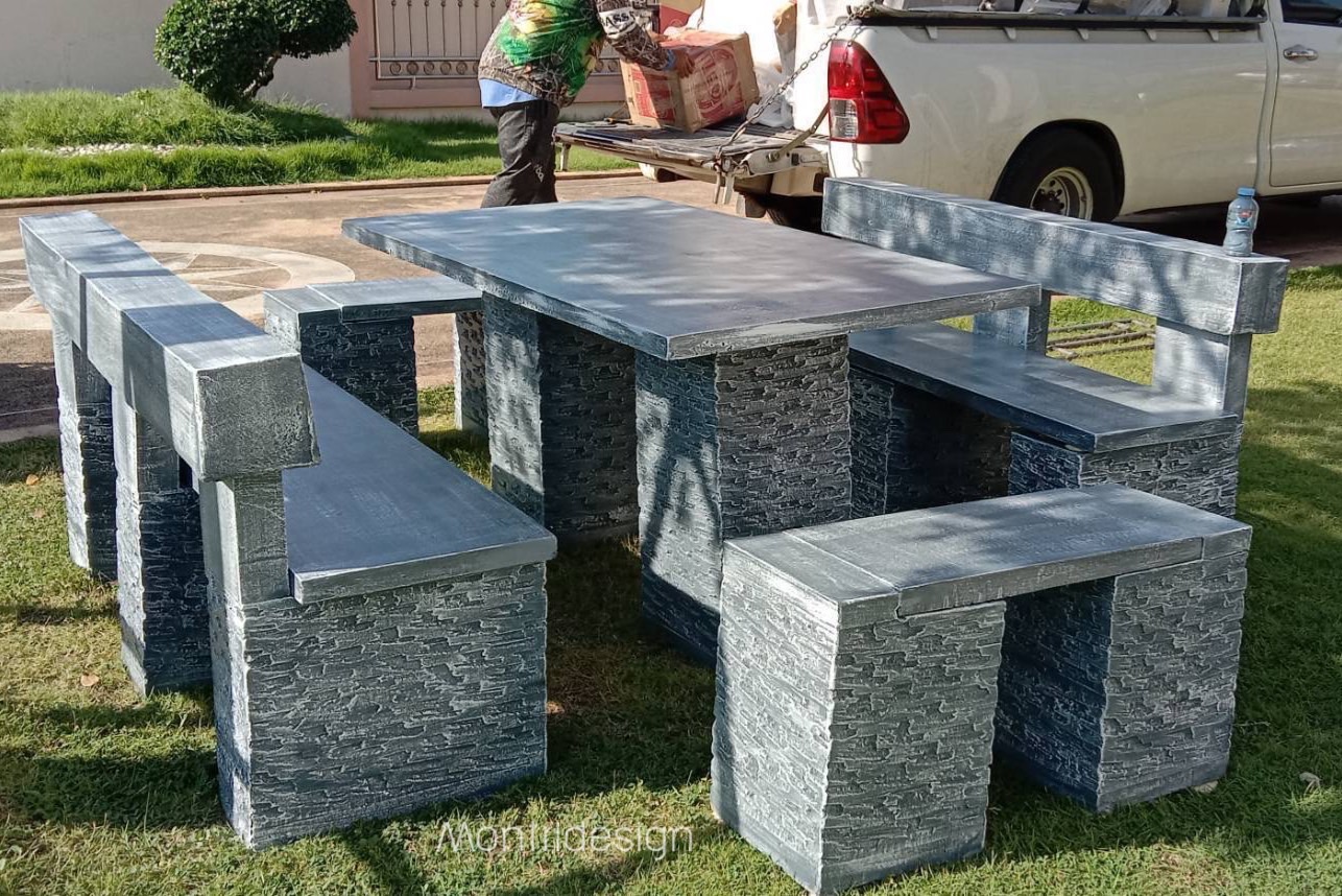 โต๊ะโมเดิร์นพนักพิง โต๊ะสนามปูนปั้น โตีะสนามโมเดิร์น ขนาด 150*80 cm. รุ่น SK150*80