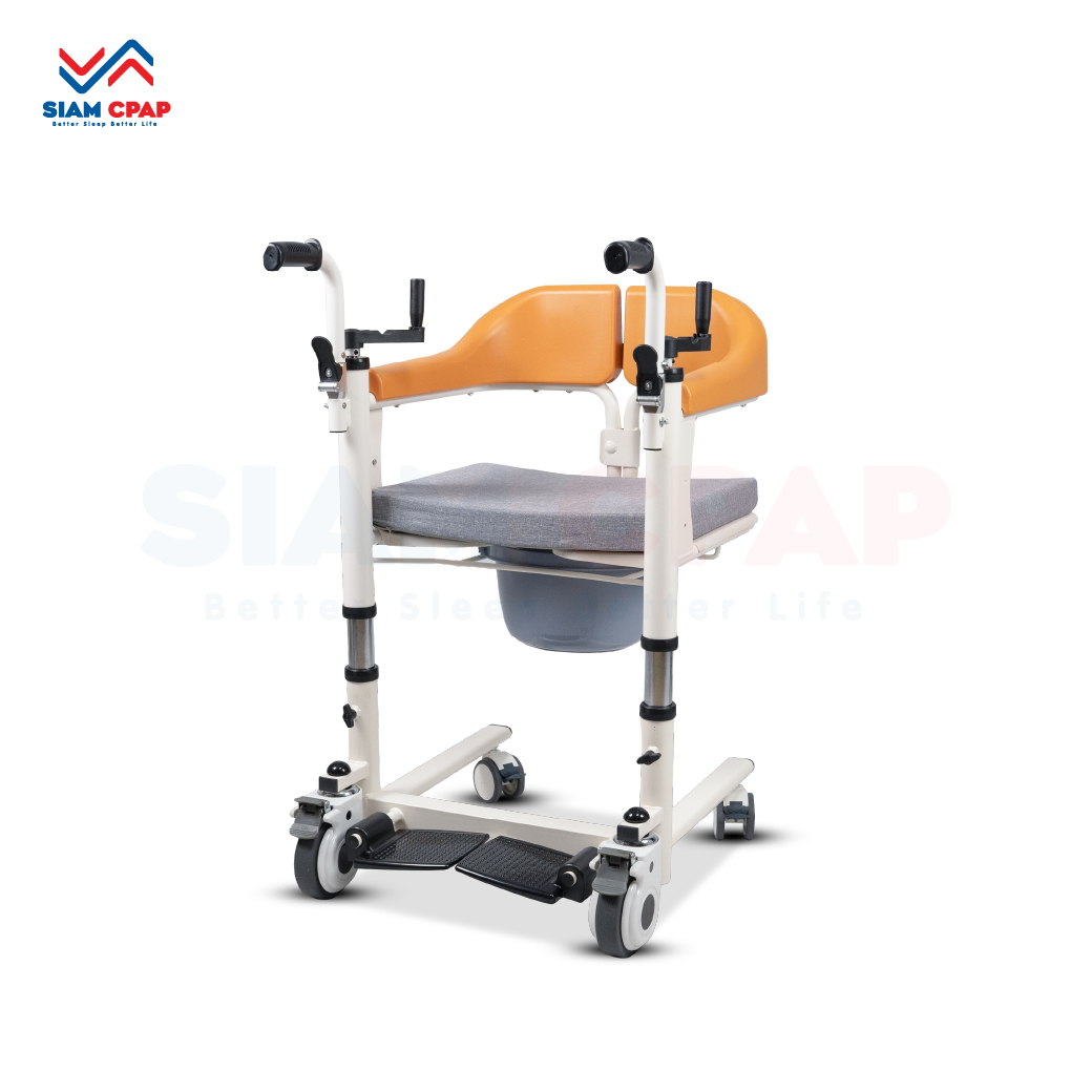 เก้าอี้รถเข็นเคลื่อนย้ายผู้ป่วย ระบบ มือหมุน (Manual Transfer Chair) รับประกัน 2 ปี