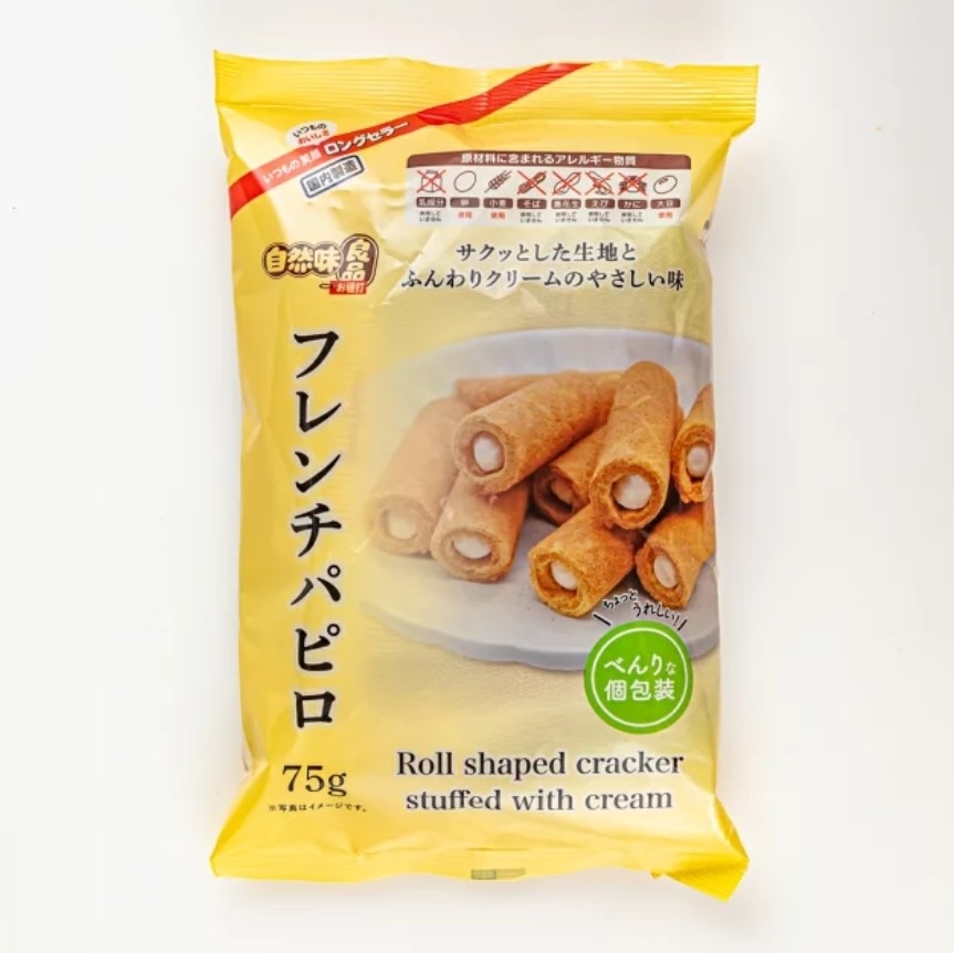 ขนมขบเคี้ยวสไตล์ฝรั่งเศส ครีมโรล roll shaped cracker stuffed with cream ขนาด 75g