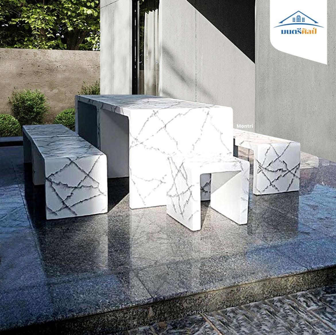 ชุดโต๊ะสนาม Modern Luxe ลายหินอ่อนทรงตัว U เติมเต็มความหรูหราให้พื้นที่ แข็งแรง ทนทาน