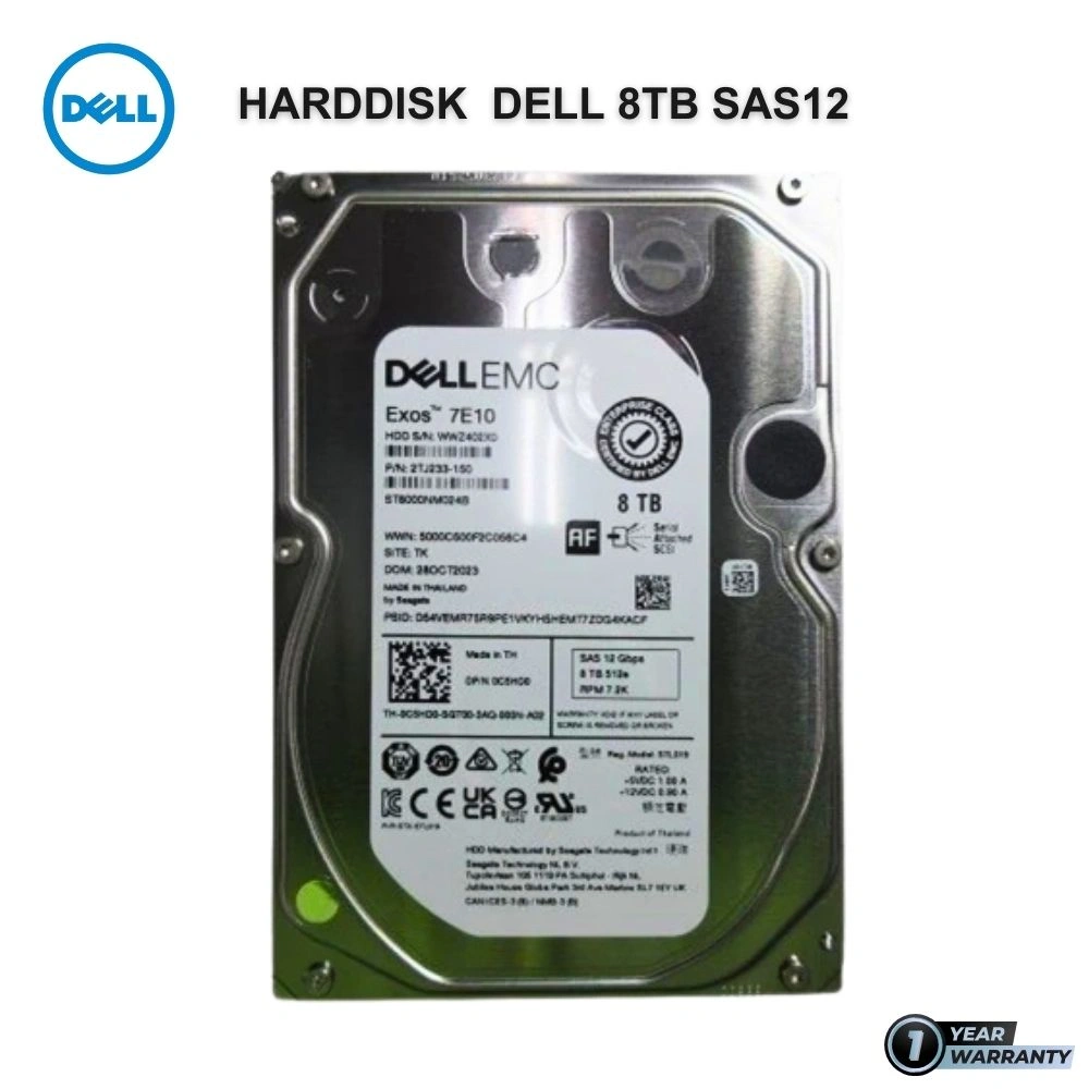 Harddisk Server Dell 8TB SAS12 ประกันศูนย์1ปี ลดราคาพิเศษ