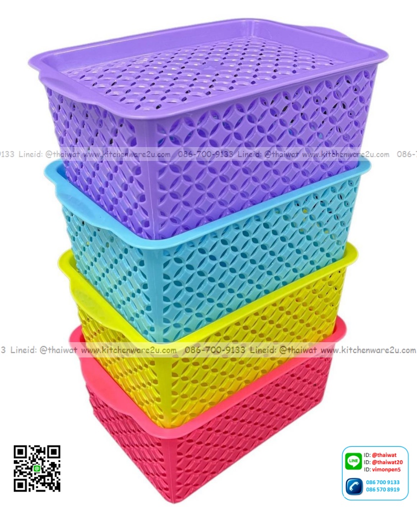 P11920 ตะกร้าฉลุมีฝา (21*27*10 cm) สีหวาน ขายดีมาก ราคาส่งต่อ 1 โหล:12 ใบ ขายส่งตะกร้ามีฝา