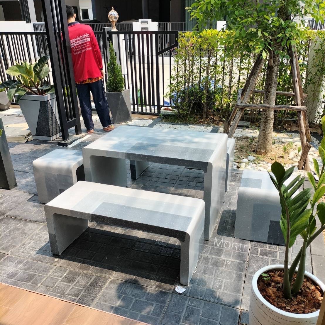 โต๊ะสนามกลางแจ้ง ชุดโต๊ะสนาม ชุดโต๊ะสนาม ชุดโต๊ะปูนซีเมนตร์ รุ่น Loft ลายหินอ่อน