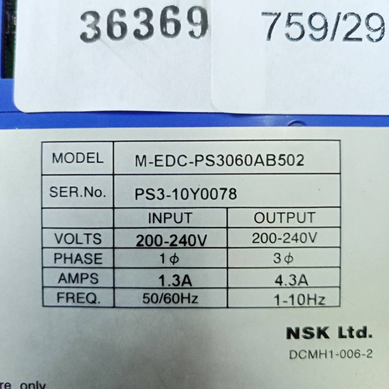 SERVO DRIVE " NSK " MODEL : M-EDC-PS3060AB502