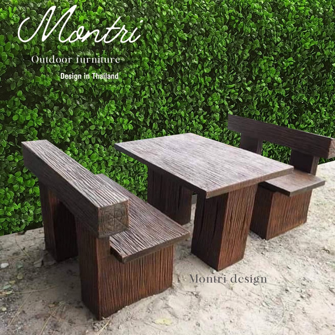 ชุดโต๊ะปูนลายไม้ โต๊ะปุนลายไม้ ชุดโต๊ะพนักพิง รุ่น LA06 ลายไม้ ขนาด 100*70 cm.