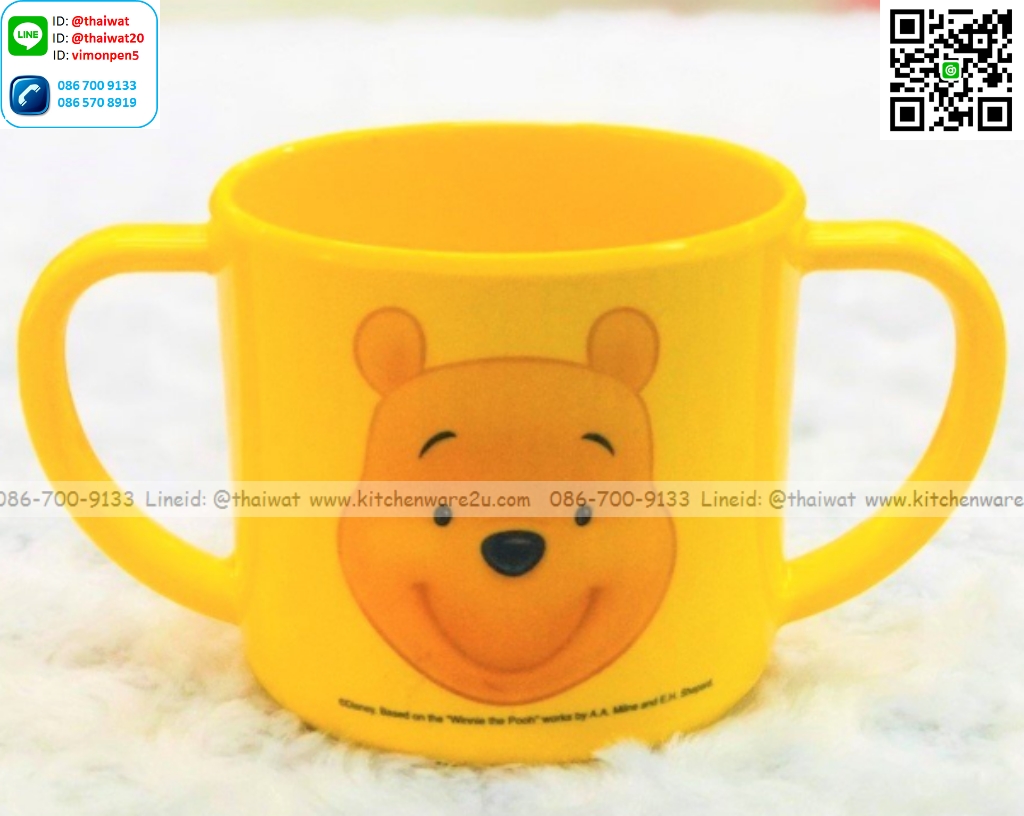 P09090 แก้วน้ำ 2 หู 3 นิ้ว ลายหมีพูห์ เมลามีนและลิขสิทธิ์แท้ Flowerware เครือซูปเปอร์แวร์ No.C26013-3 (ราคาขายส่งต่อ 1 โหล: 12 ใบ: เฉลี่ย 100 บต่อใบ)