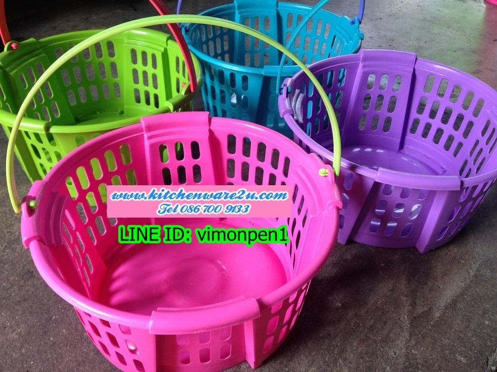 P10044 ตะกร้ากลมหูหิ้ว (20*20*13 ซม.) สีหวาน ดีไซน์ใหม่ (ราคาส่งต่อ 1 โหล:12 ใบ) ขายส่งทุกอย่าง 20 บาท