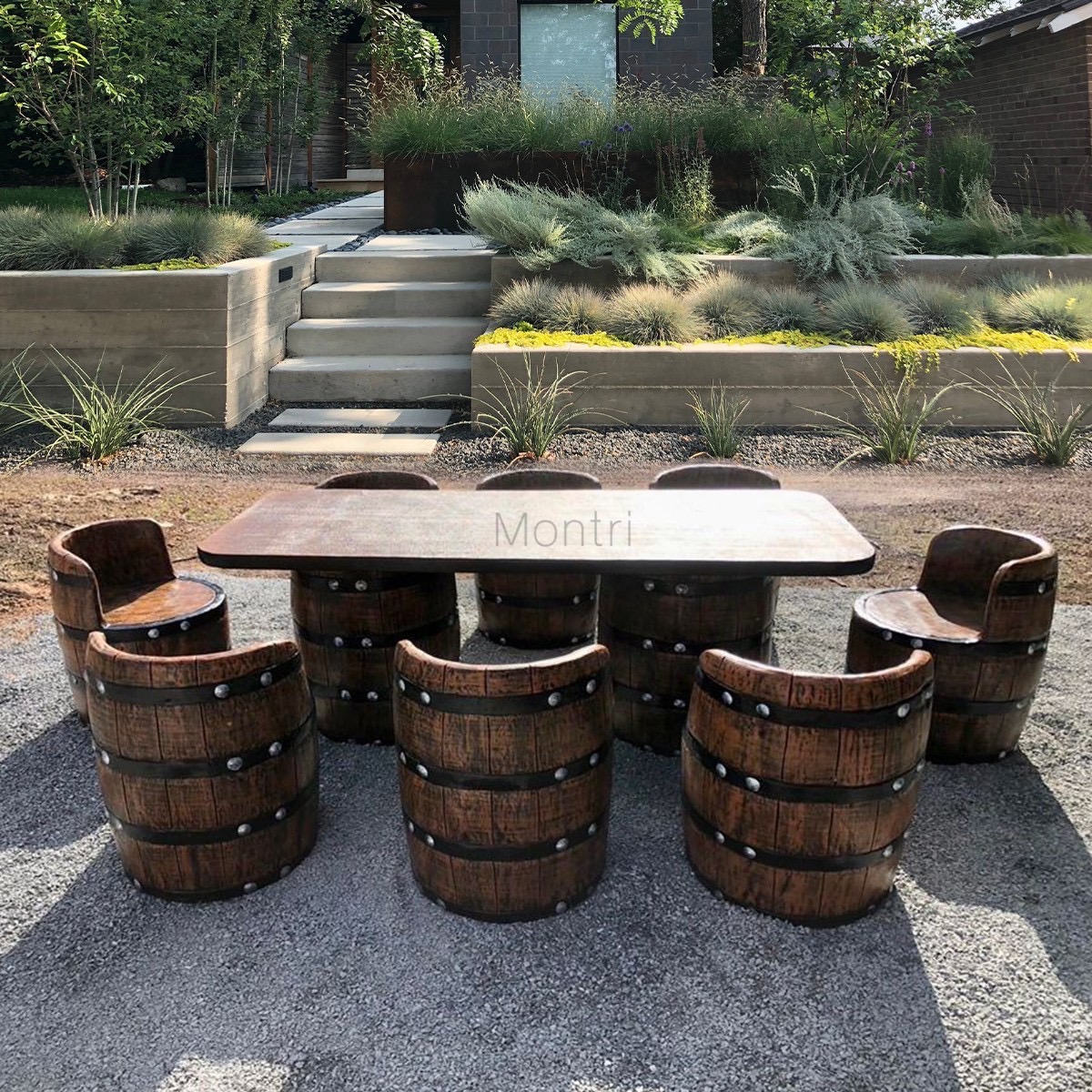 โต๊ะสนาม DIY ชุดโต๊ะถังเบียร์ ชุด 8 ที่นั่ง โต๊ะสนามกลางแจ้ง แบบมีพนักพิงนั่งสบาย งานออกแบบดีไซน์เรียบหรูใช้งานได้ทั้งกลางแจ้งและในร่ม