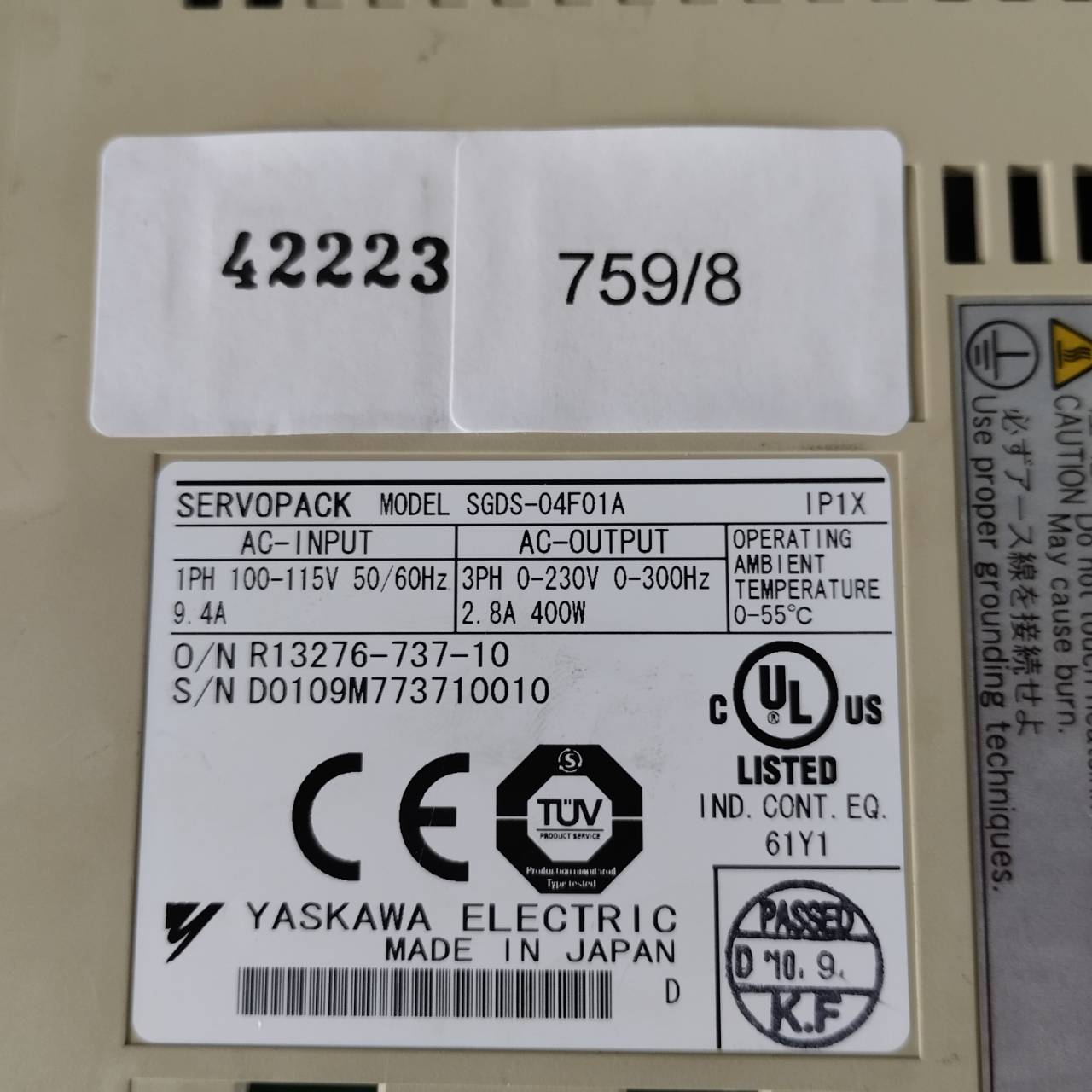 SERVO DRIVE "YASKAWA" รุ่น SGDS-04F01A