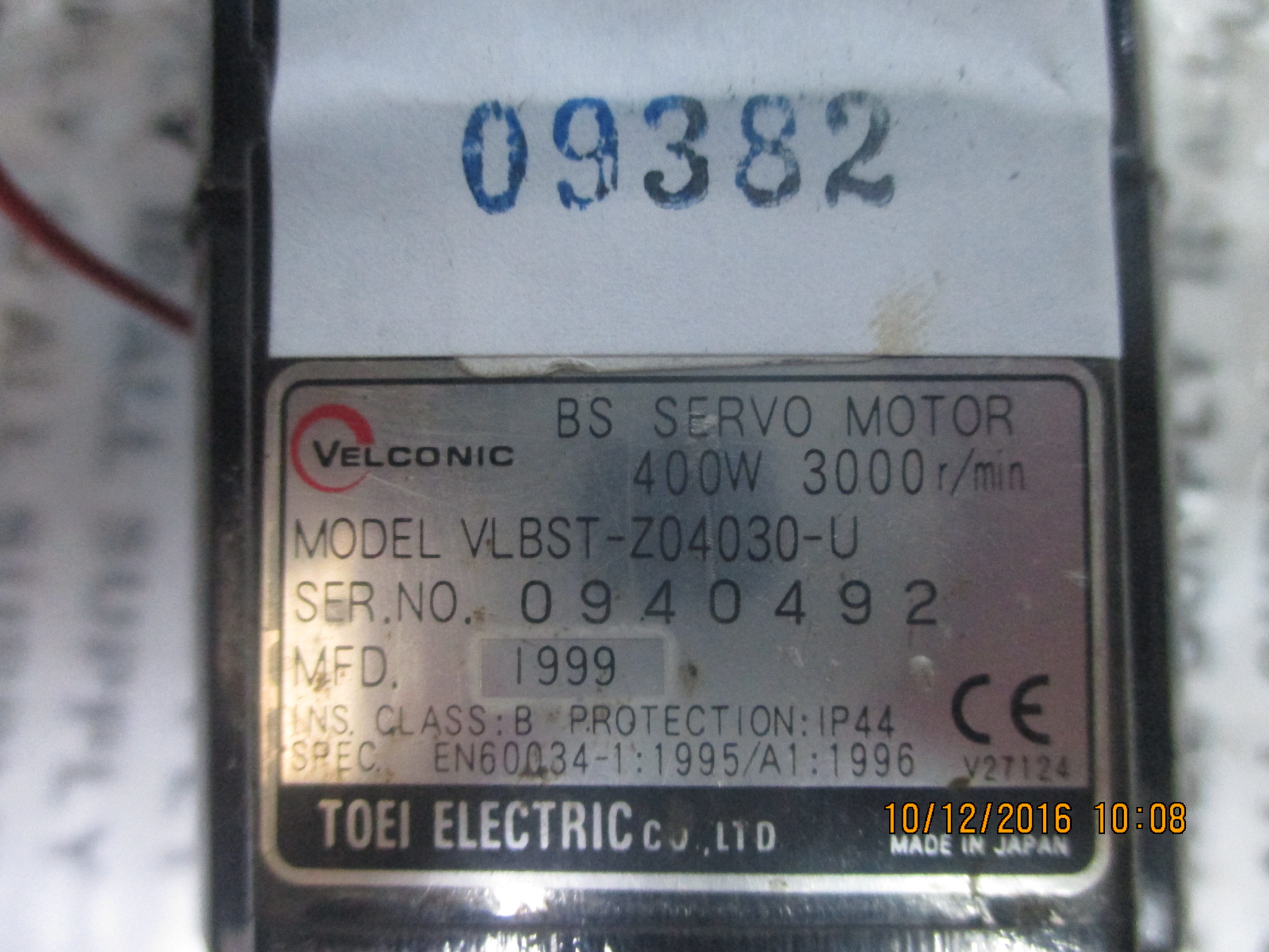 SERVO MOTOR " VELCONIC " MODEL : VLBST-Z04030-U