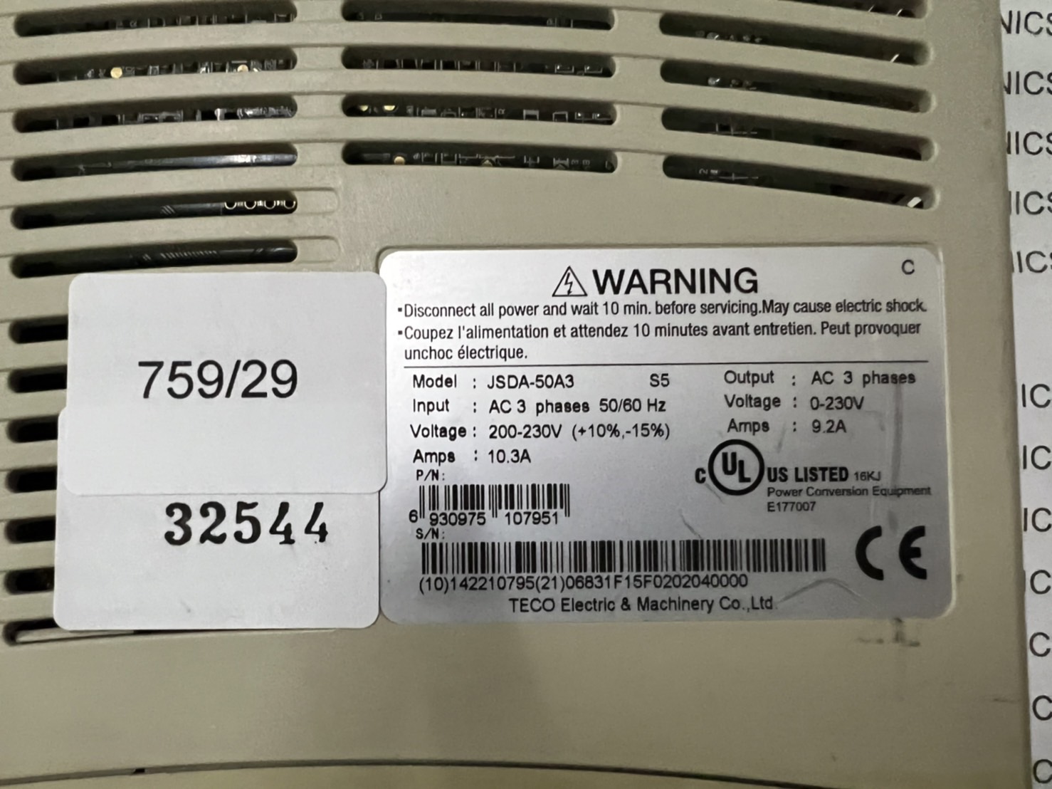 SERVO DRIVE " TECO " MODEL : JSDA-50A3