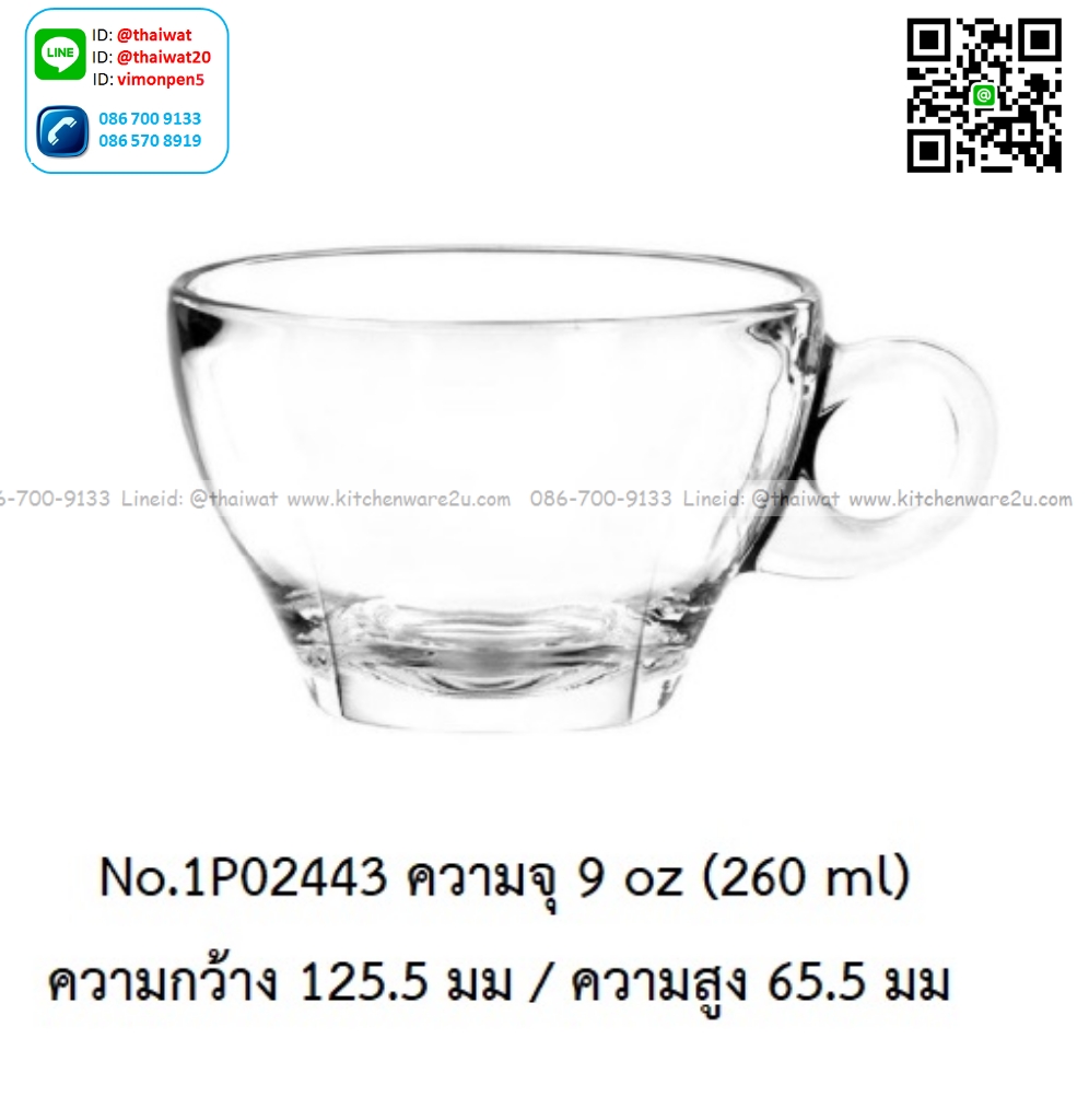 P13450 แก้วใส่กาแฟ 9 Oz. 260 มิล (12.5*12.5*6.5 cm) No.1P02443 (ราคาขายส่งต่อ 1 ลัง: 48 ใบ:เฉลี่ย 37.5 บต่อใบ)