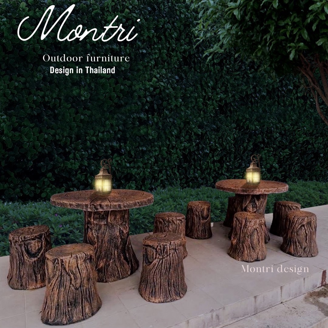 ชุดโต๊ะปูนลายไม้ ชุด 5 ที่นั่ง รุ่น Ocha 5 ที่นั่ง โต๊ะกลมปูนลายไม้