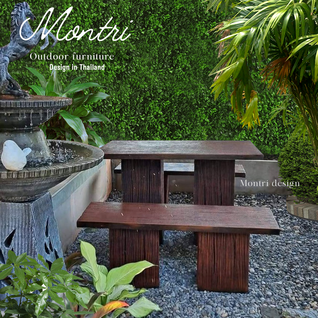 ชุดโต๊ะปูนลายไม้ รุ่น mini size โต๊ะปูนลายไม้ โต๊ะสนามกลางแจ้ง โต๊ะปูนลายไม้