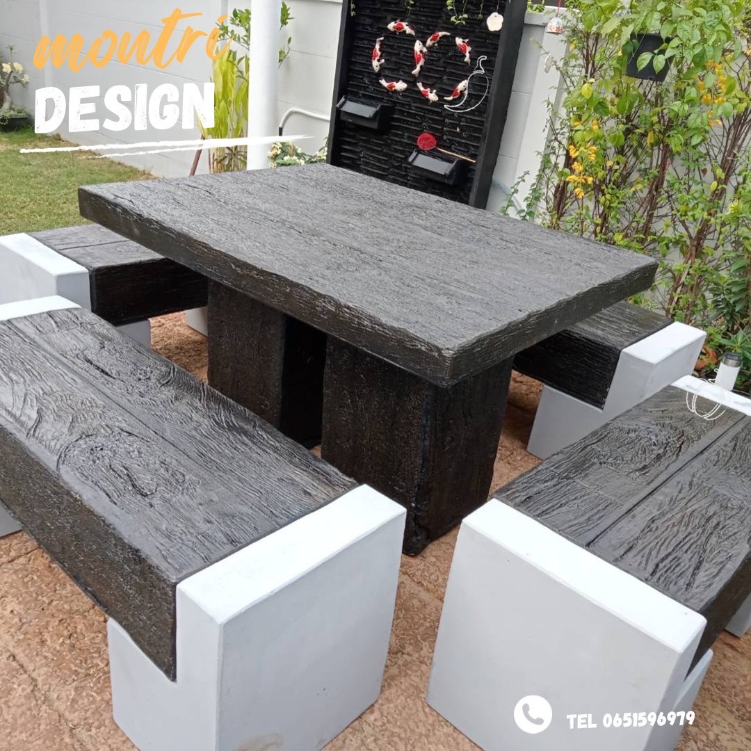 ชุดโต๊ะสนามปุนลายไม้ โต๊ะไม้หมอนโมเดิร์น โต๊ะชุดลายไม้ รุ่น FA01 ขนาด 120*90 cm.