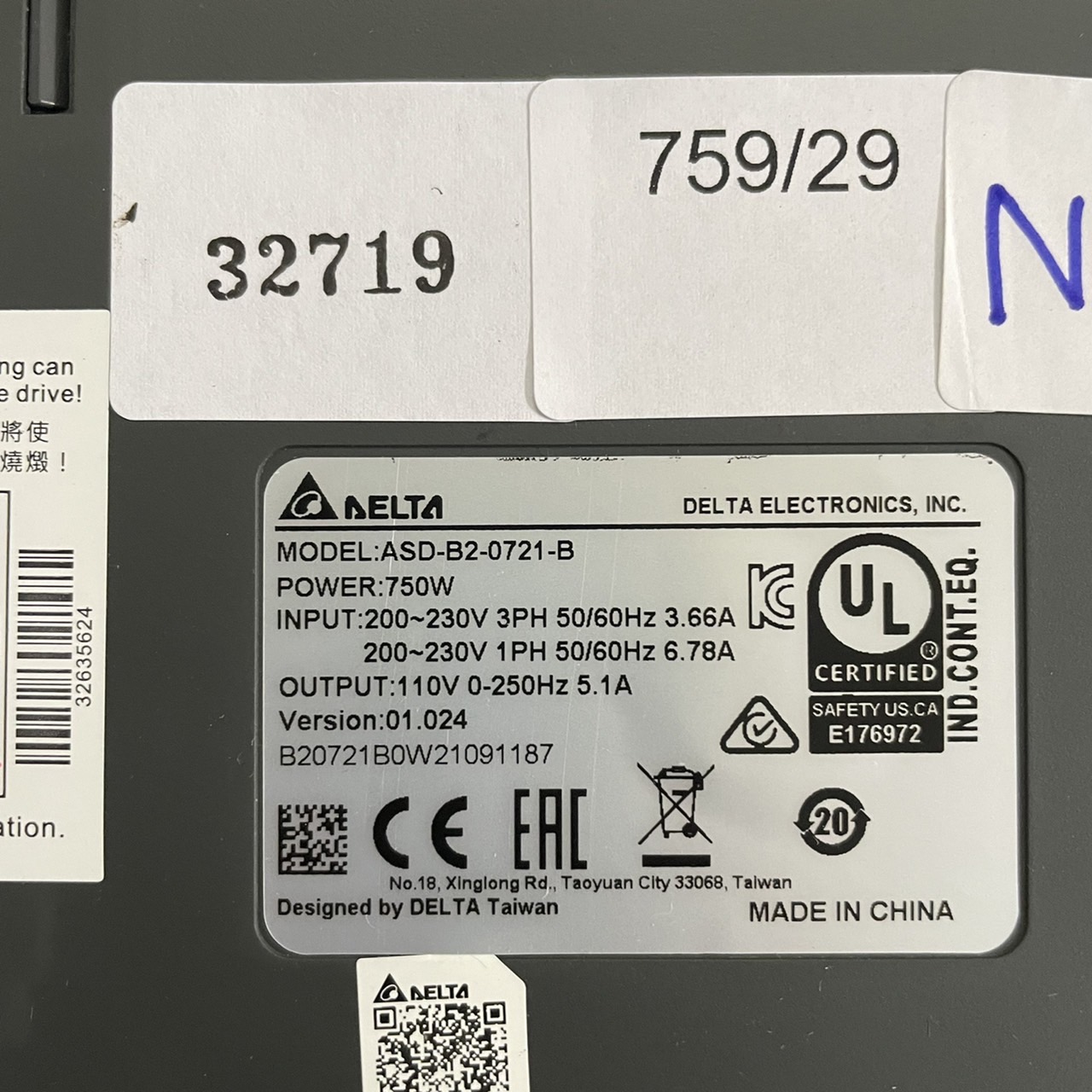 SERVO DRIVE " DELTA " MODEL : ASD-B2-0721-B