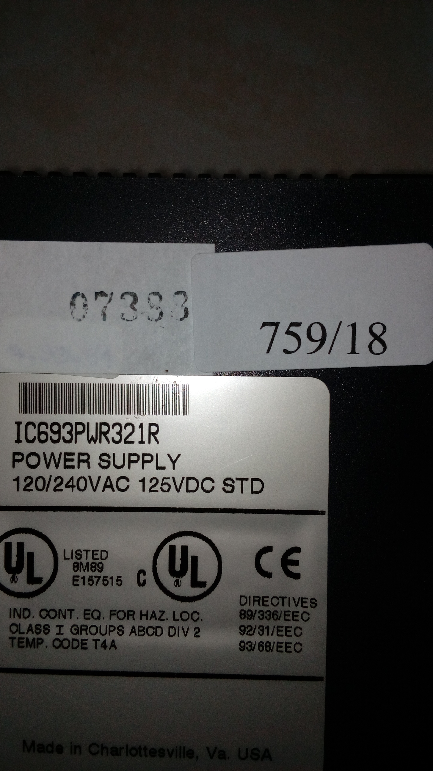 PLC " GE FANUC " MODEL : IC693PWR321R