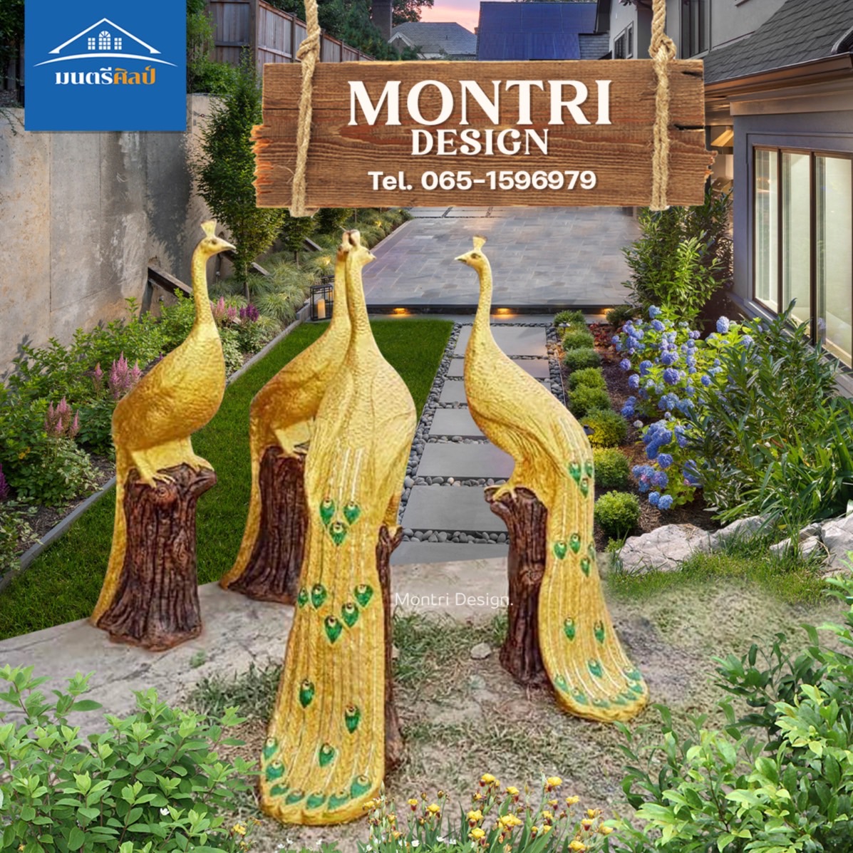 นกยูงปูนปั้น นกยูงเสริมฮวงจุ้ย สูง 150 cm. รุ่น LC11 คู่ละ 8900 สามารถระบุสีตามต้องการได้