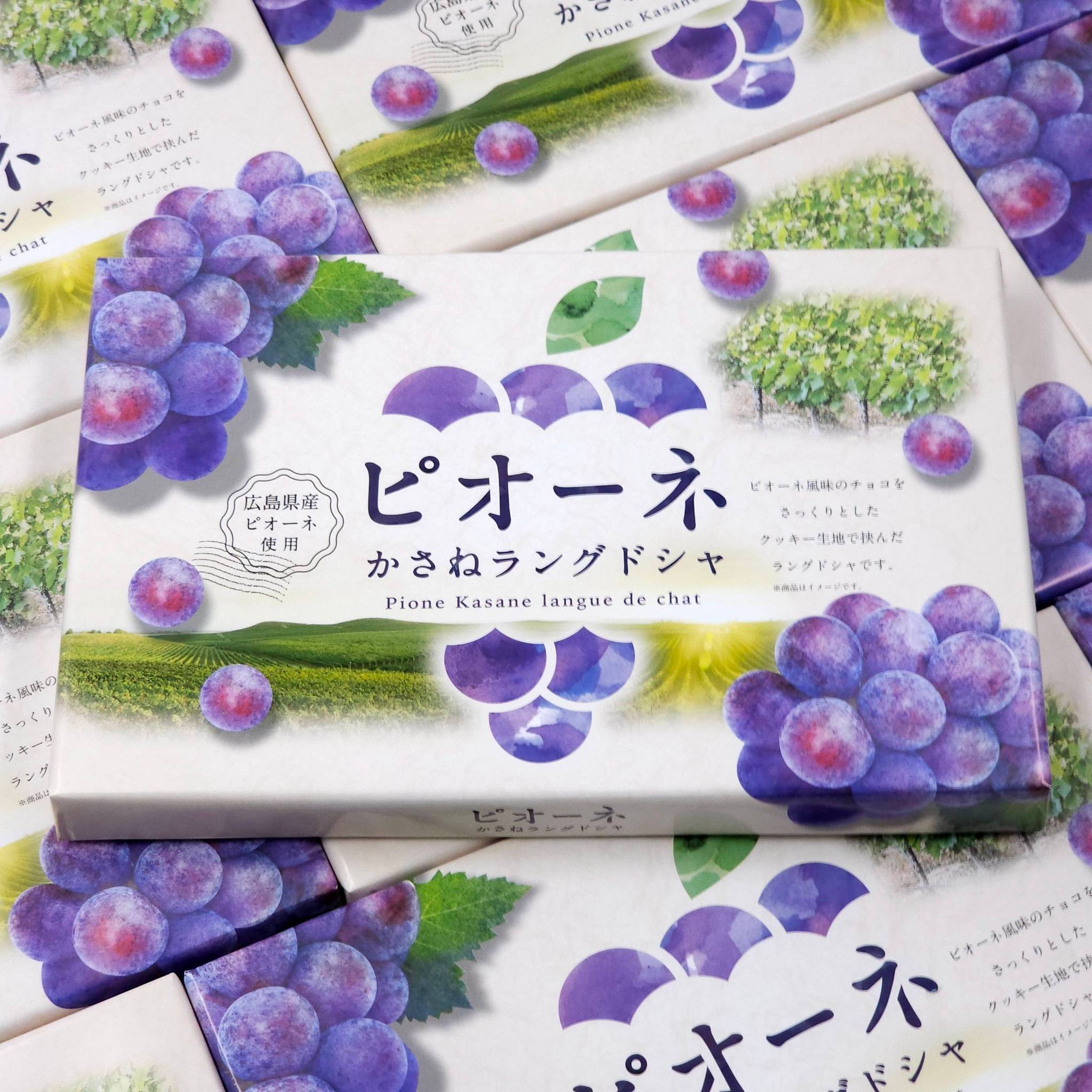 Pione Kasane langue de chat ขนมคุกกี้ลิ้นแมวญี่ปุ่นไส้ครีมองุ่นพิโอะเนะ สินค้าwinery 1 กล่อง 12 ชิ้น